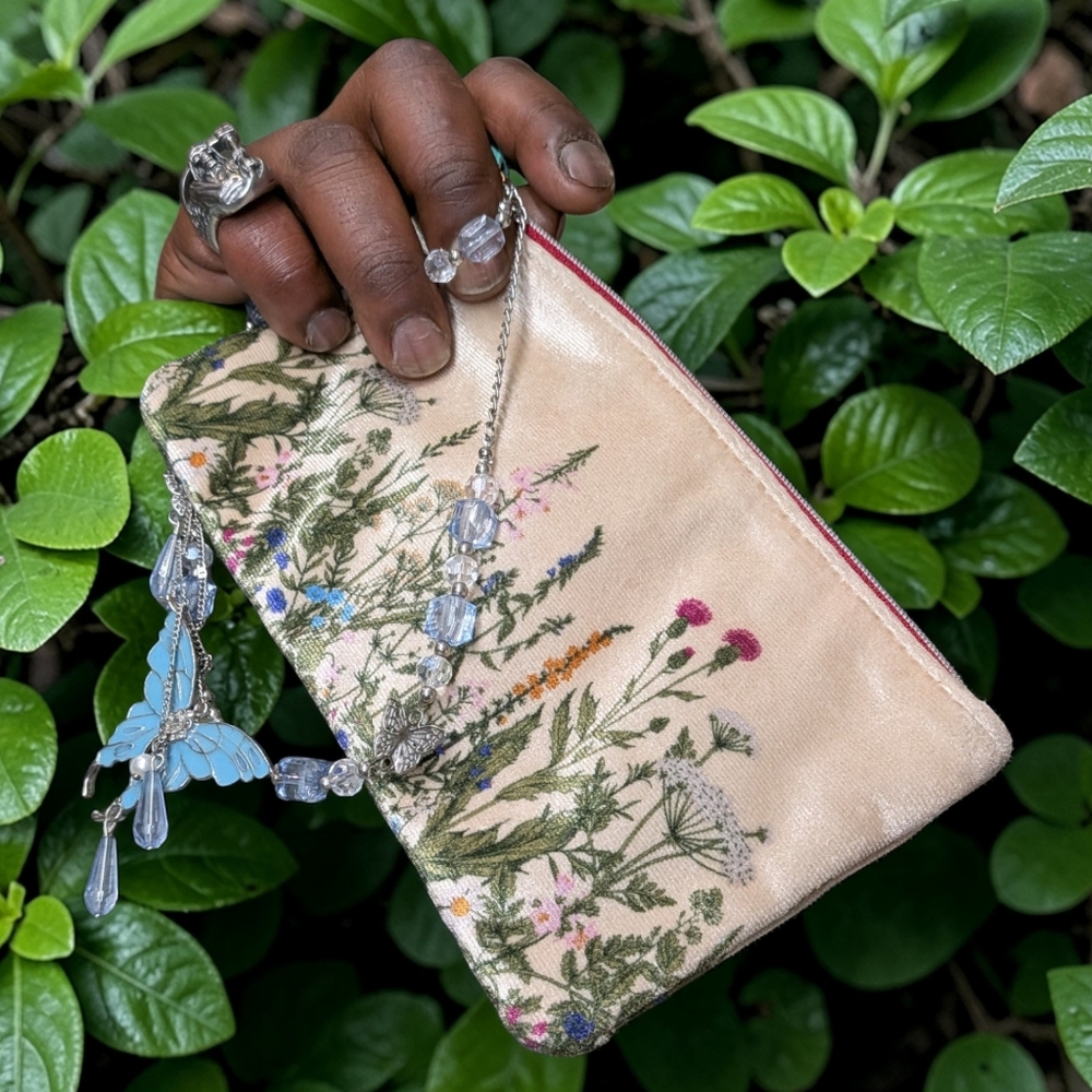 Floral Embroidered Satin Clutch in Blush Pink Handmade